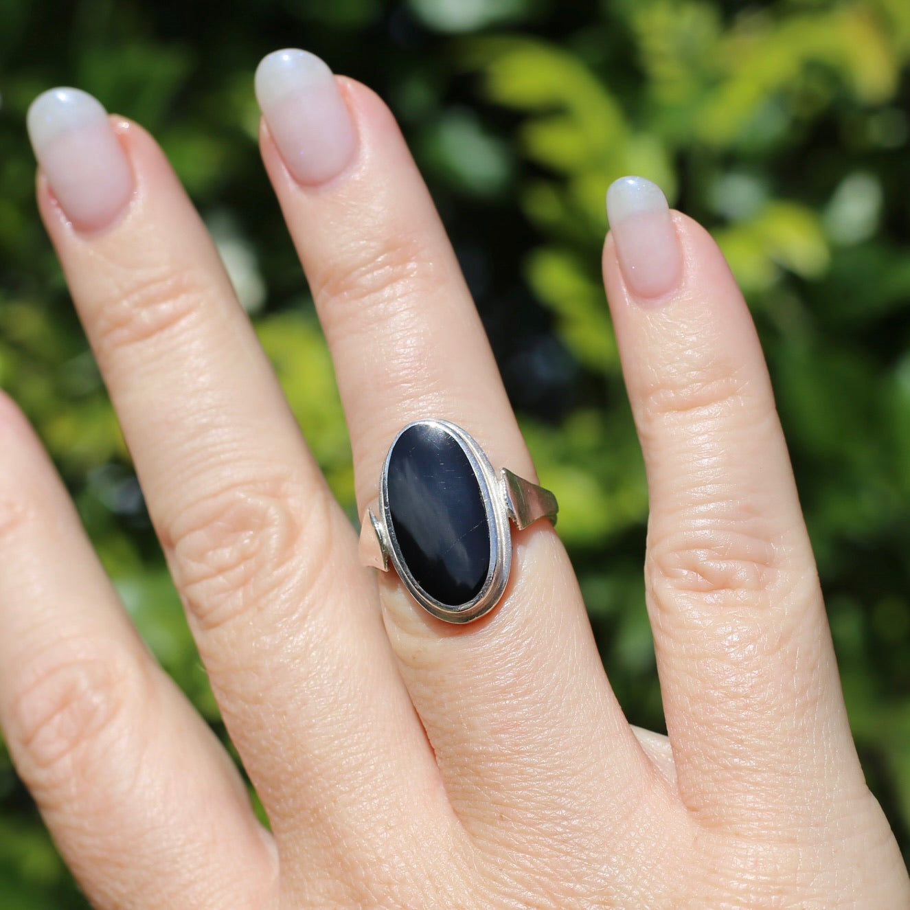 Oval Black Onyx Bezel Set Ring, sterling silver, size L or 5.75