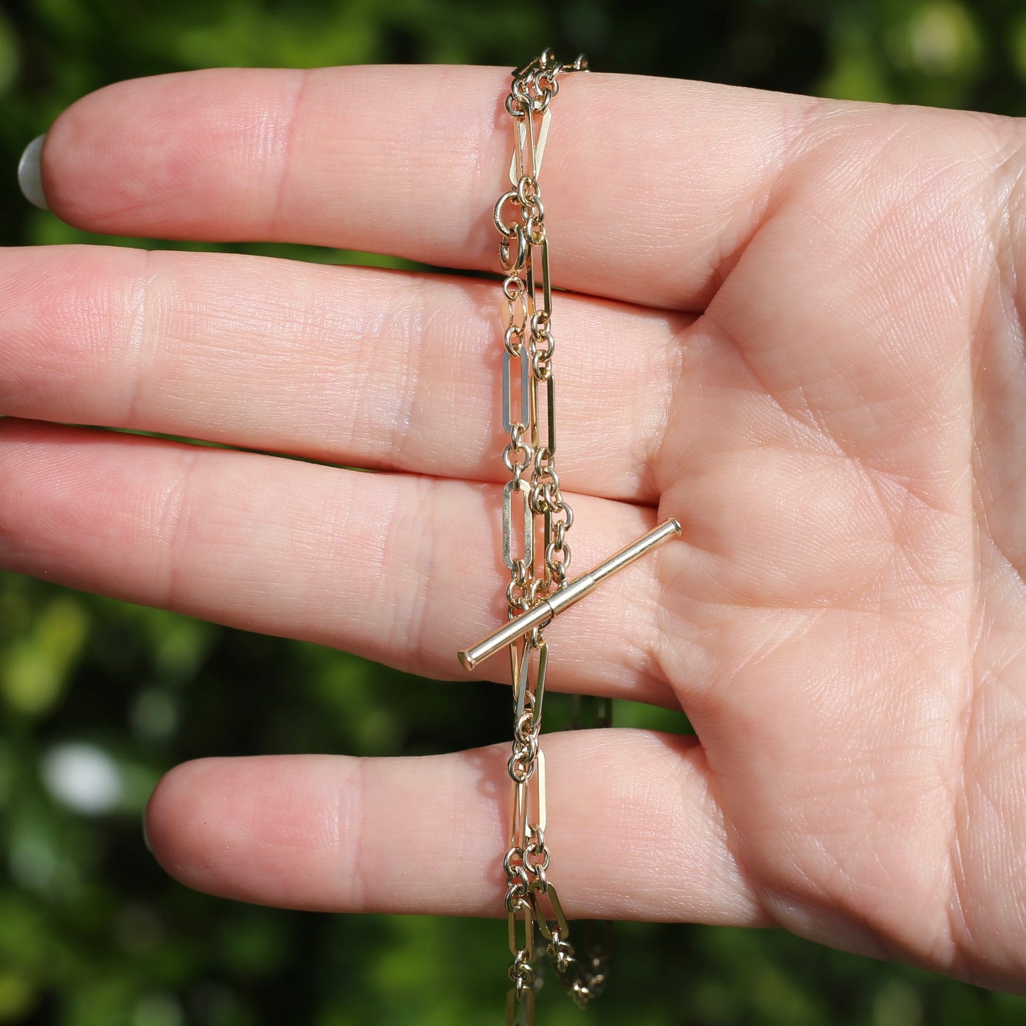 Delicate Paperclip Chain with T-bar, 9ct Yellow Gold, 47cm with 1cm T-Bar drop