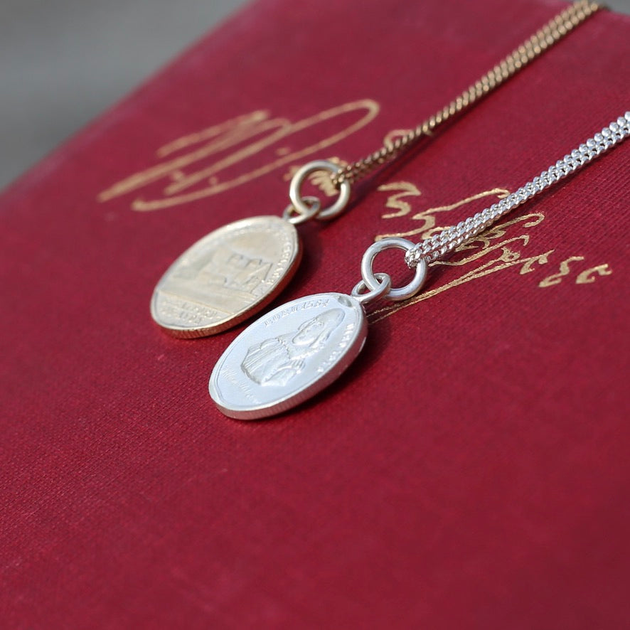 PRE-ORDER until Monday 18th Nov. The Bard - A Replica Pendant of a Token Memorialising the Life of Shakespeare, Silver and Gold.