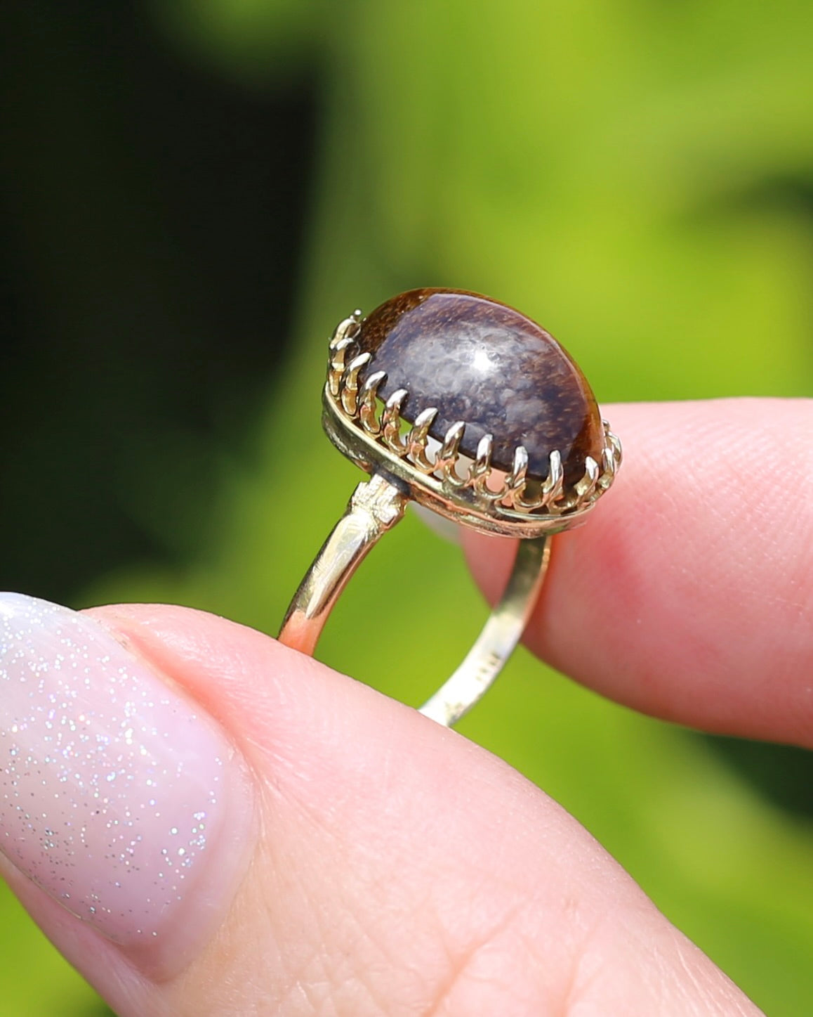 Second Glance - Antique Birmingham Made 1922 Tiger Eye Cabochon Ring, 15ct Yellow Gold, size I or 4.25, 2.27g