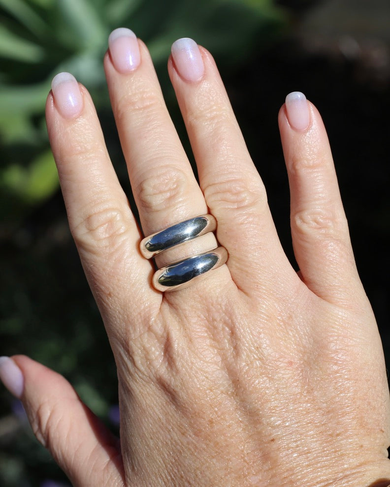 Structural Double Band Silver Ring, Sterling Silver, size R1/2 or just under 9, 12g