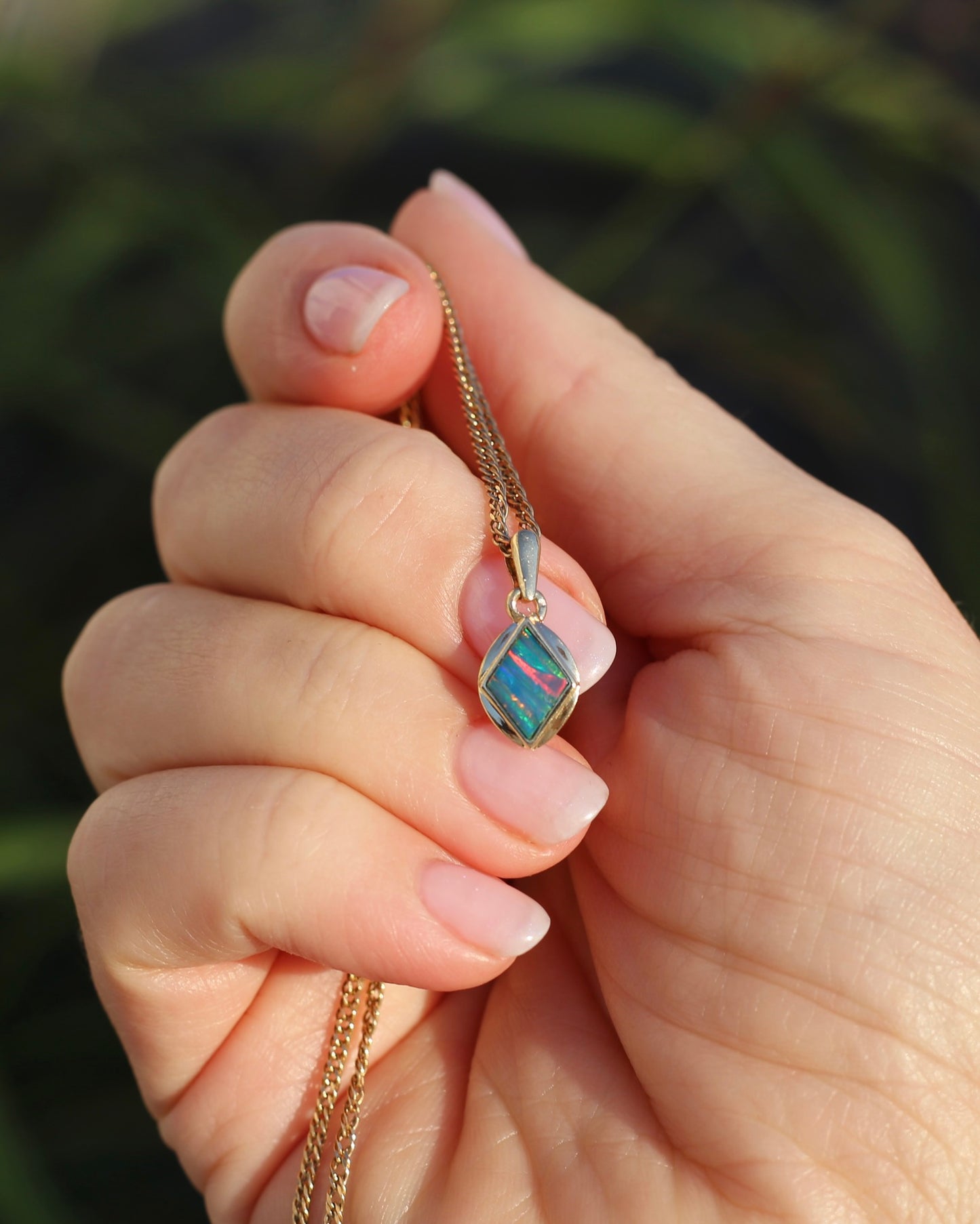 Bezel Set Solid Opal Diamond Shaped Pendant, 14ct Yellow Gold, 0.88g