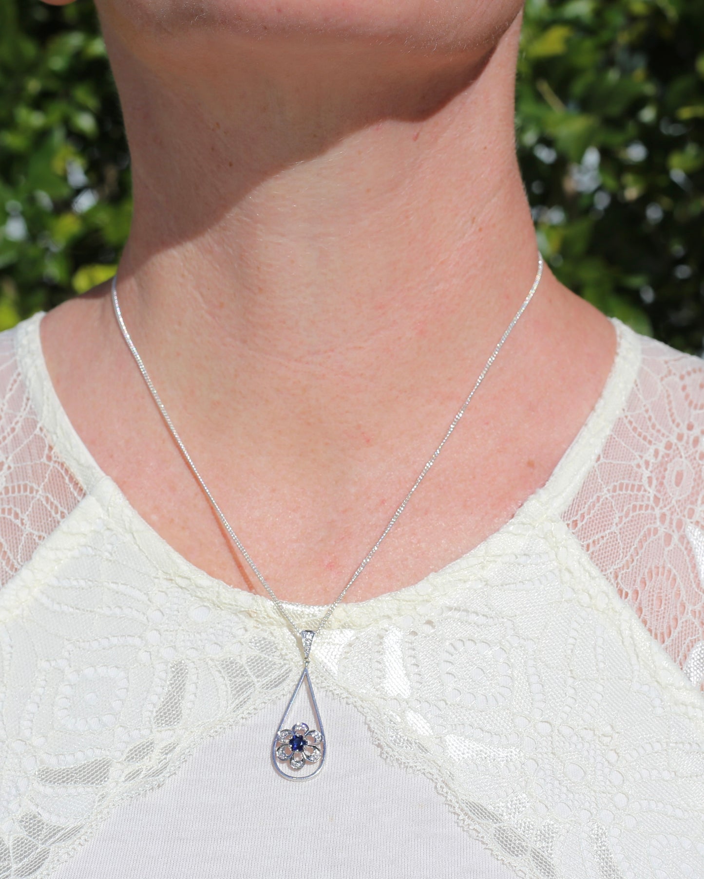 Vintage Natural Sapphire and Diamond Pendant, 18ct White Gold, 2.64g