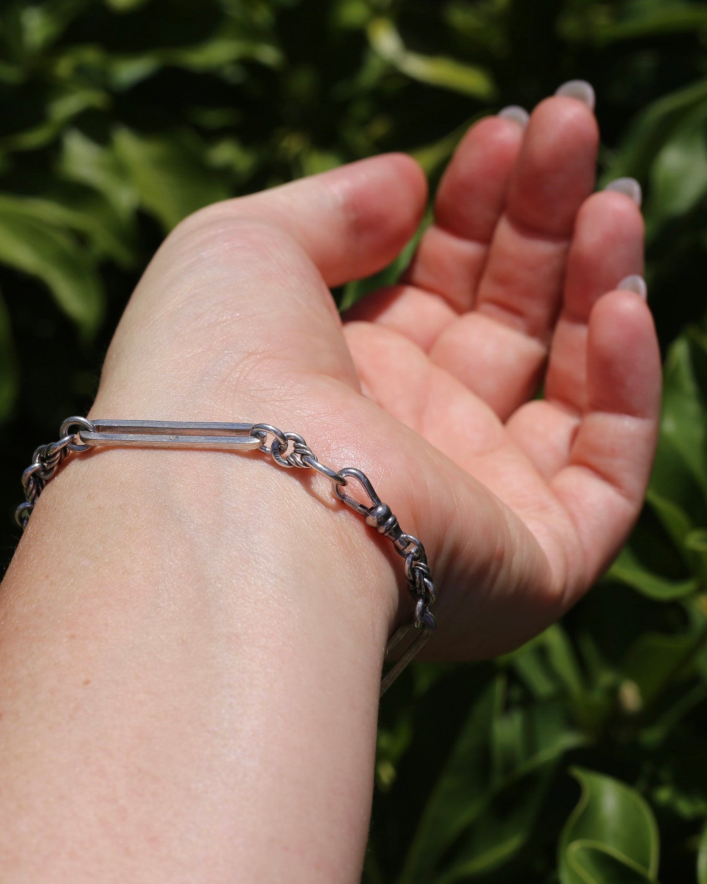 Love Link and Trombone Link Bracelet or Extender with Albert Clasp, Sterling Silver, 7.75 inches or 19.5cm, 11.88g