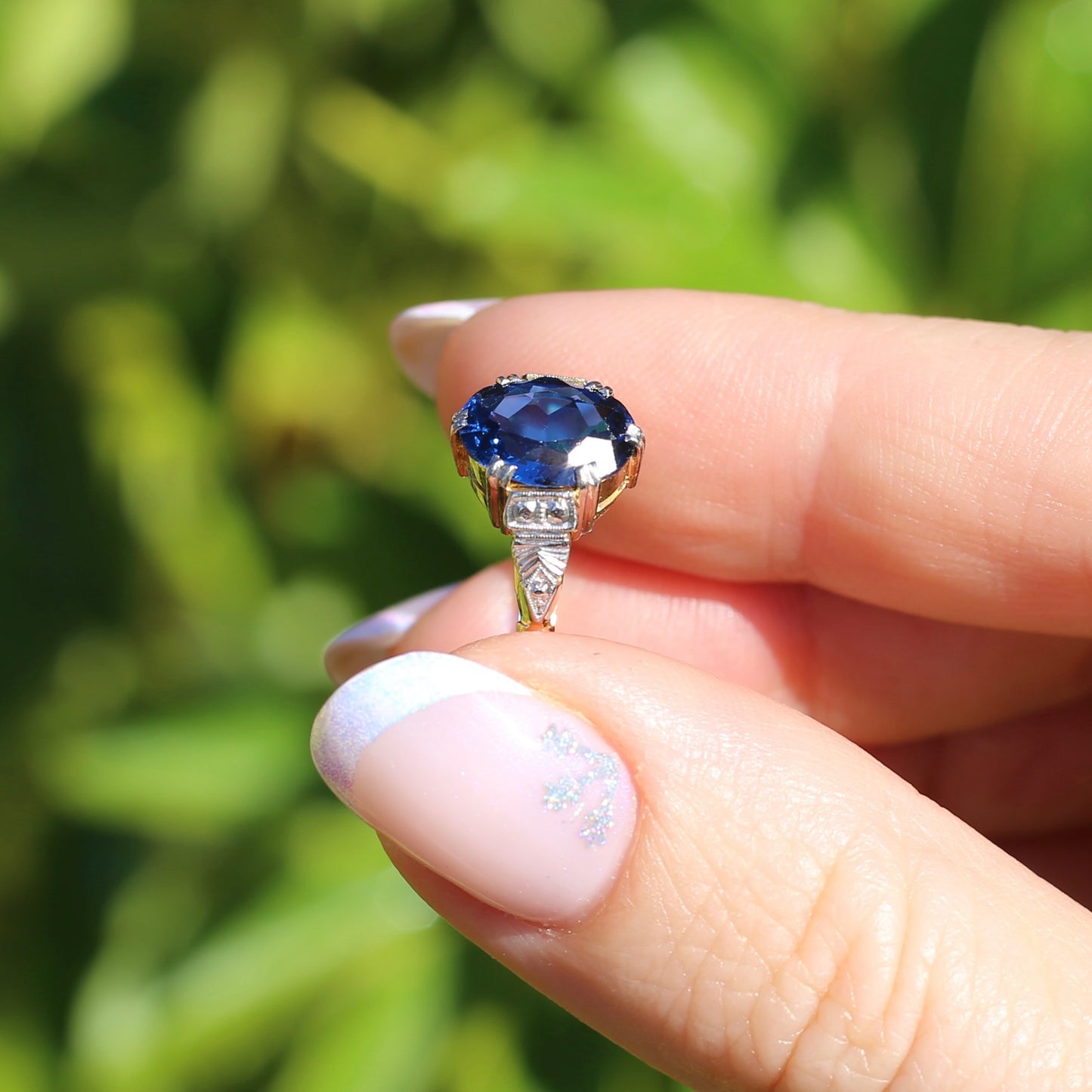 Early Australian Wendts Blue Spinel Ring, 18ct Gold & Platinum, size N or just smaller than 6.75