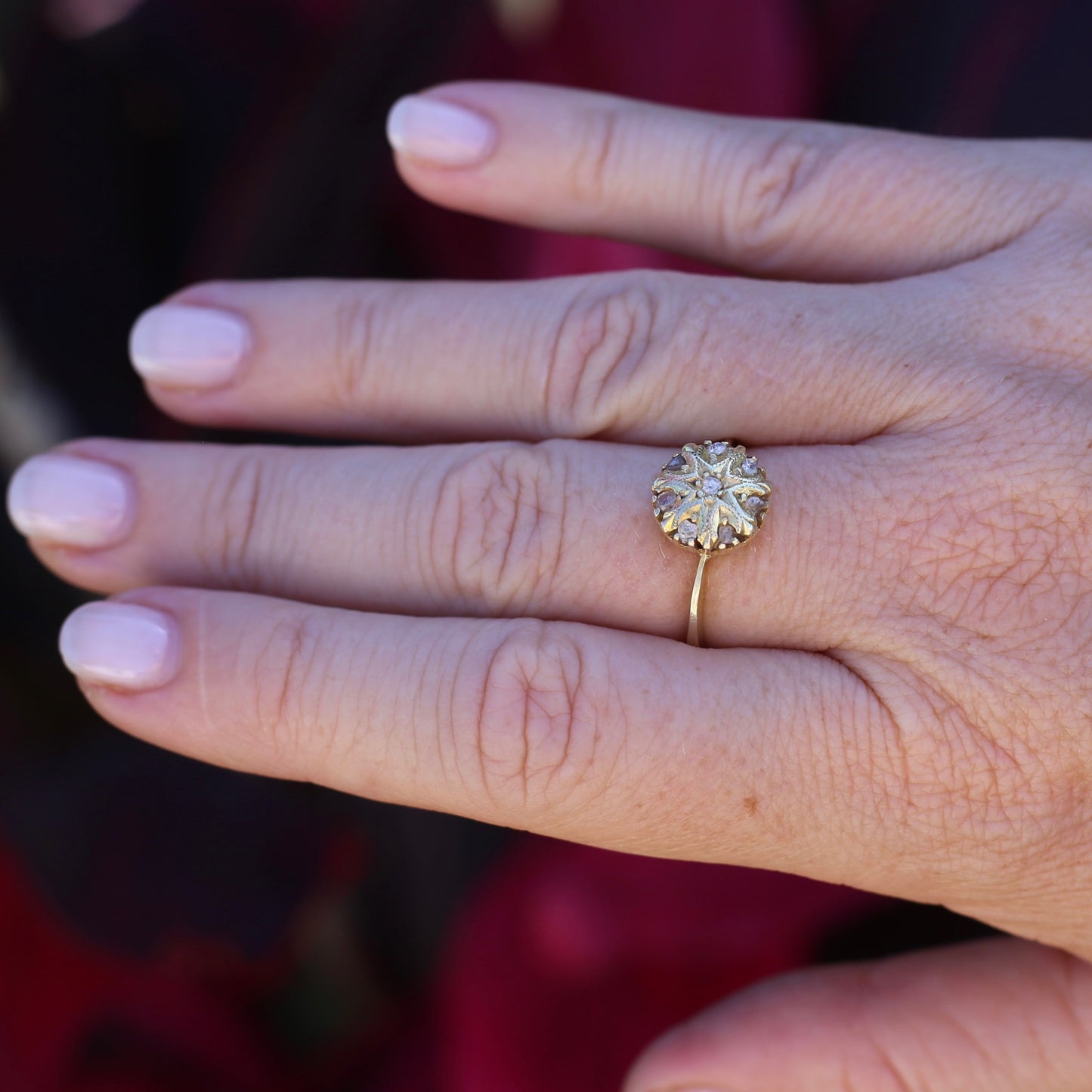 Rustic Handmade Likely Victorian Rose and Table Cut Diamond & Quartz Ring, approx 12ct Yellow Gold, size T or 9.5