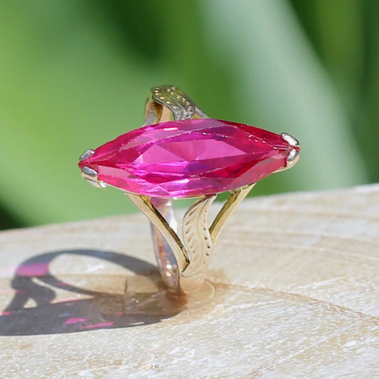 Mid Century Russian Synthetic Ruby Ring, 14ct Rosey Gold, size L1/2 or 6