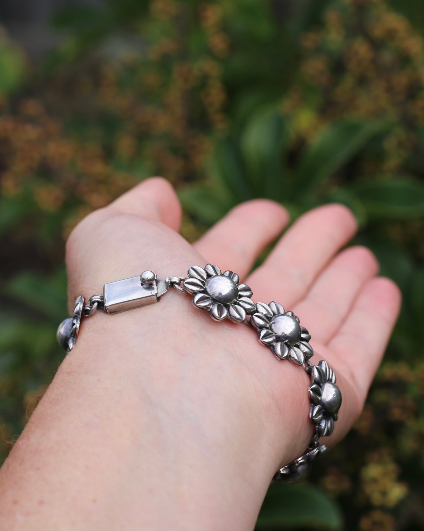 Chunky Vintage Mexican Silver Daisy/ Sunflower Bracelet, Sterling Silver, 18.5cm or 7.25 inches, 44.52g