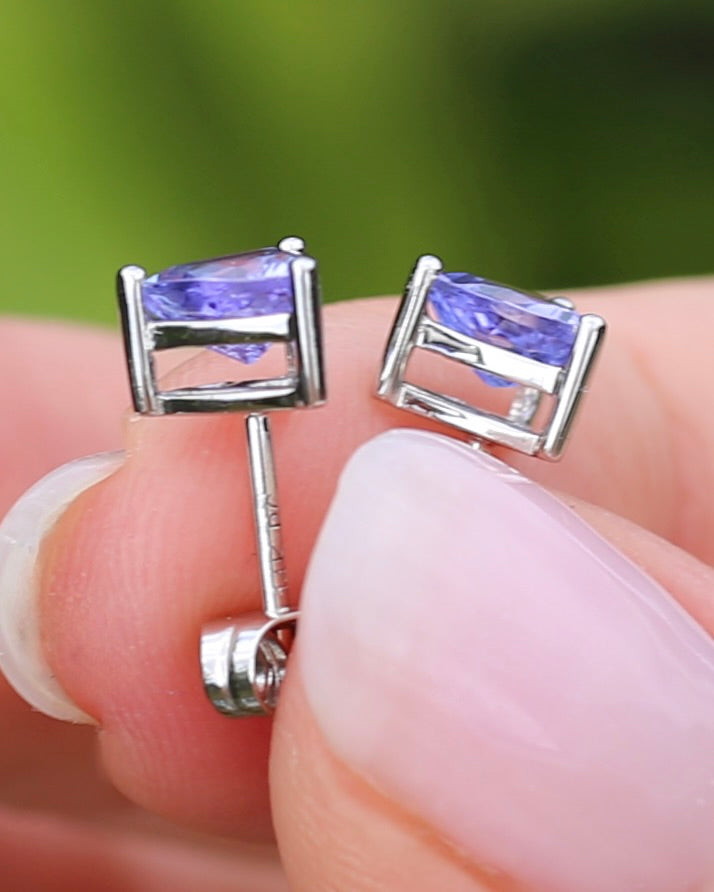 Trillion Cut Tanzanite Earrings, 14ct White Gold, 1.32g