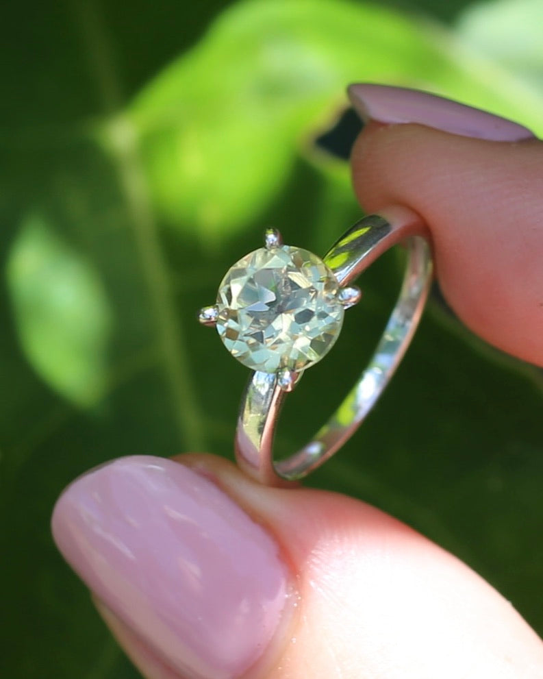 1.8ct Lemon Quartz Solitaire, Sterling Silver, size O or 7.25, 2.04g