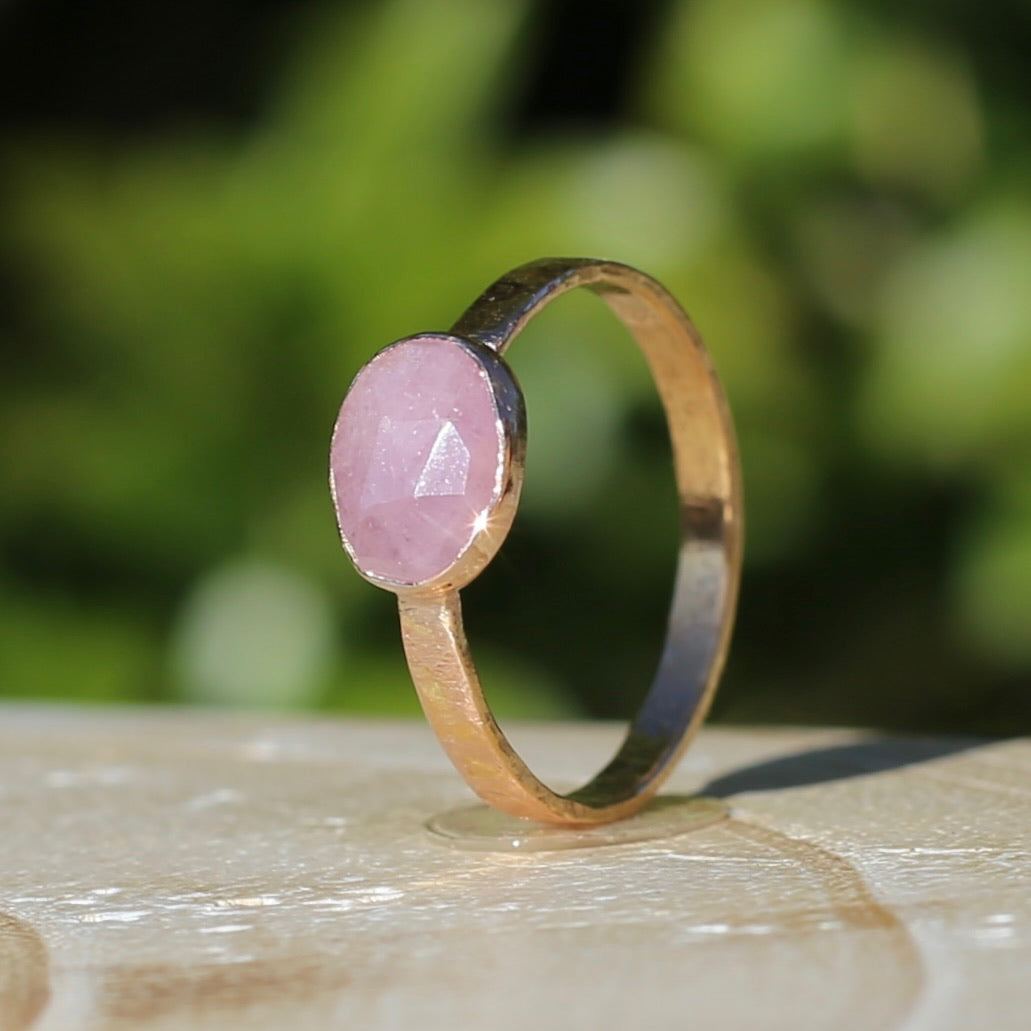 Rose Cut Pink Sapphire Ring, 14ct Rose Gold, size 6 or L1/2