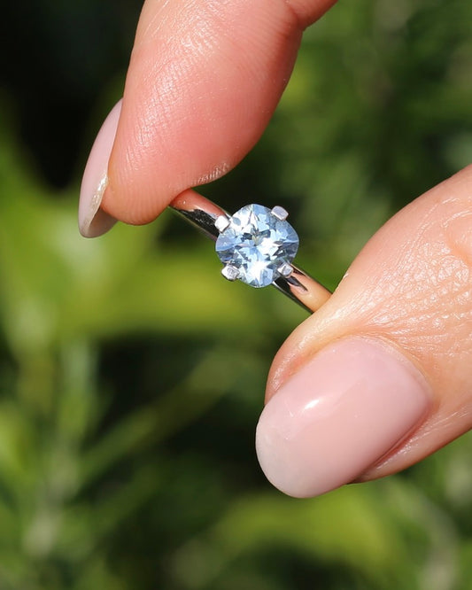 1ct Natural Aquamarine Cushion Cut Ring, Silver, size M1/2 or 6.5, 2.63g