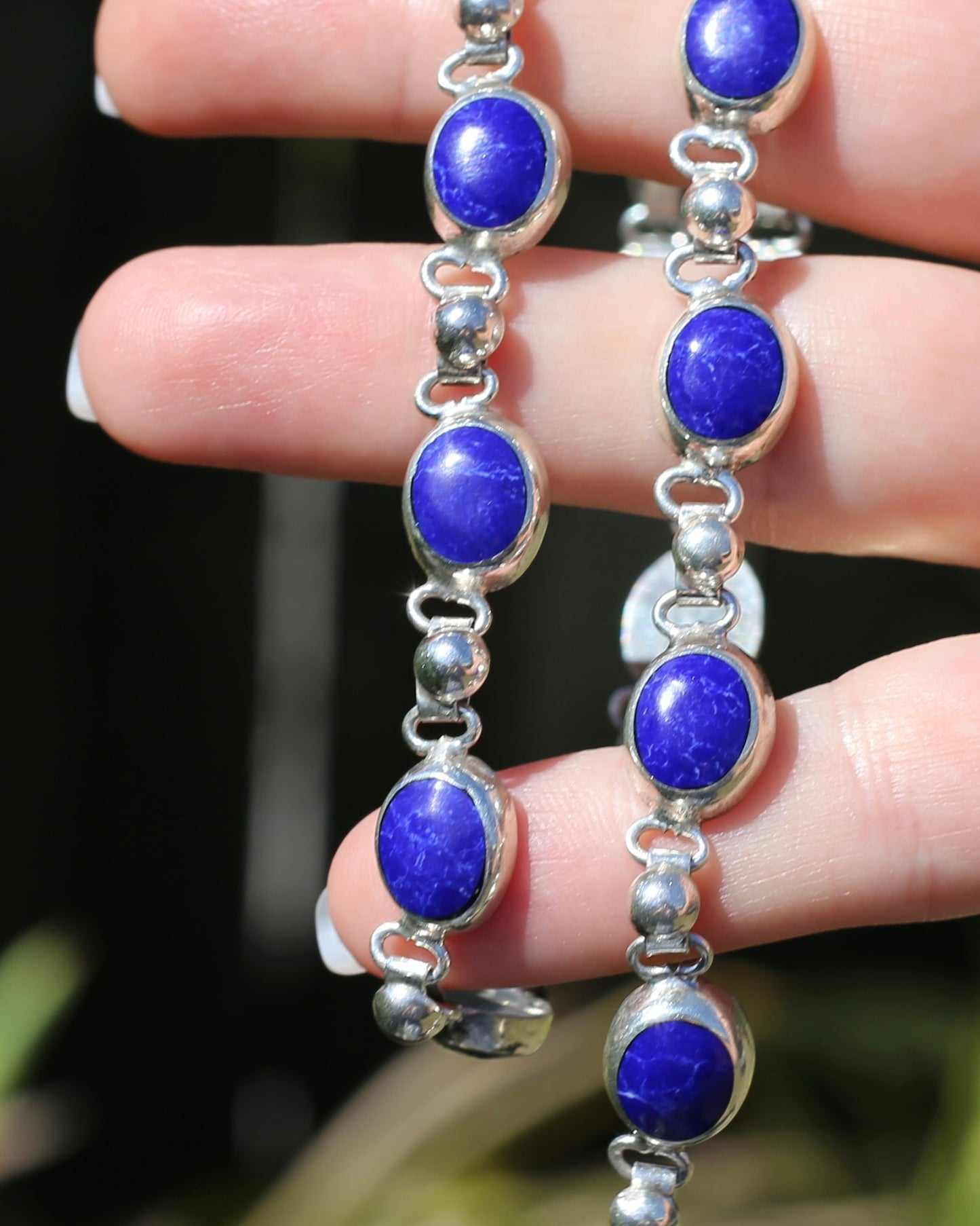 Vintage Mexican Bezel Set Lapis Necklace, 19 inches or 48cm, 51.6g