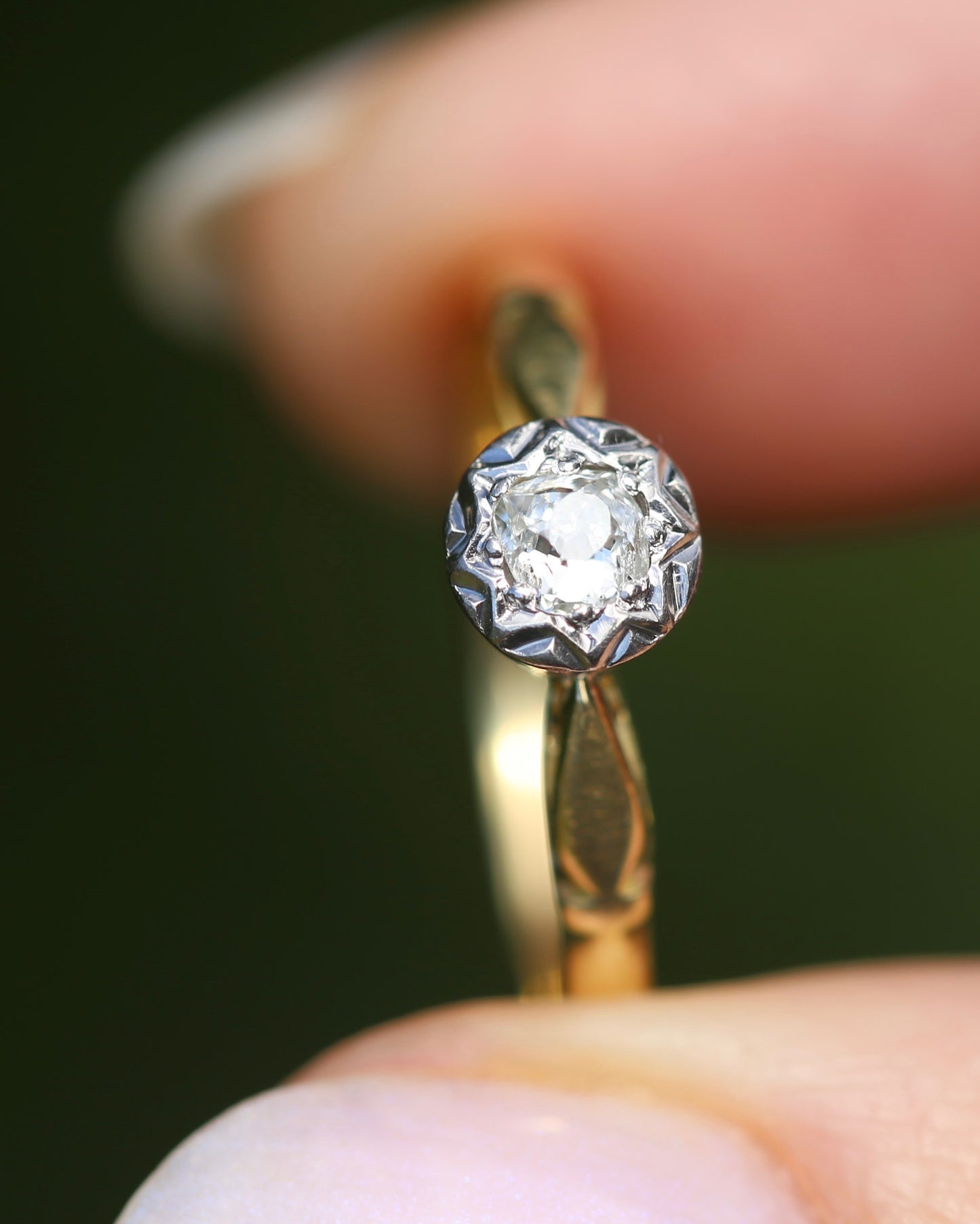 Circa 1930s Old Cut Solitaire, 18ct Yellow Gold and Diamond, size 7 or N1/2