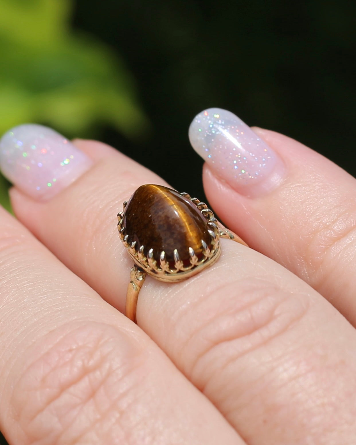 Second Glance - Antique Birmingham Made 1922 Tiger Eye Cabochon Ring, 15ct Yellow Gold, size I or 4.25, 2.27g