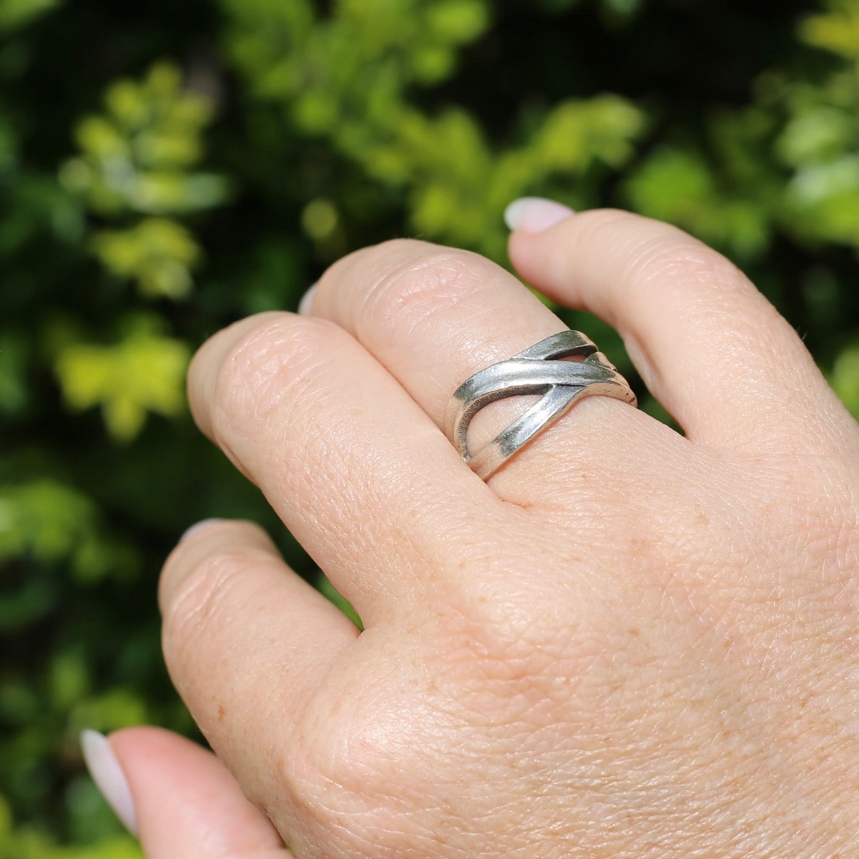 Rustic Silver Ribbon Ring, size P or 7.5 - fits more like an N1/2 or 7 due to width