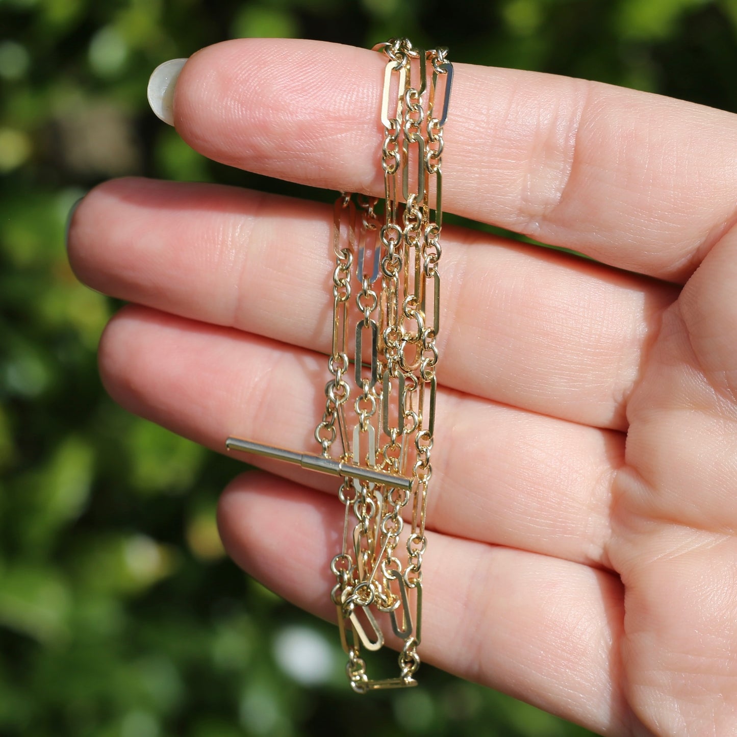 Delicate Paperclip Chain with T-bar, 9ct Yellow Gold, 47cm with 1cm T-Bar drop