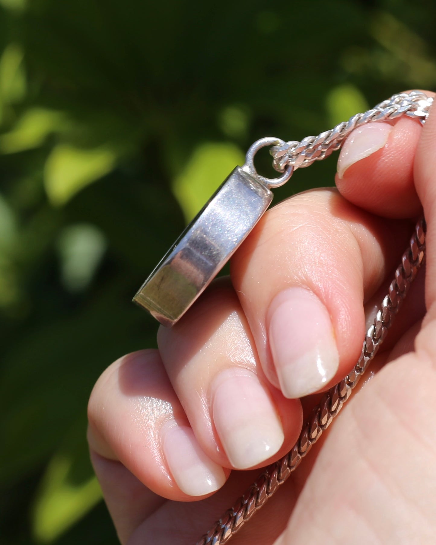 Vintage Chunky Black Agate and Silver Pendant, 13.2g