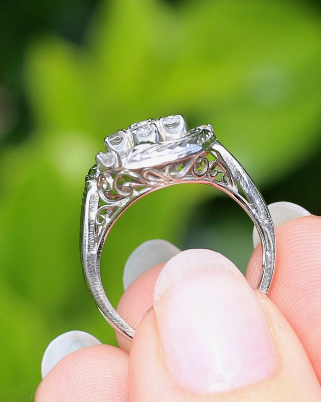 Old Cut and Early Brilliant Cluster Clover Ring, 9ct White Gold, size O or 7