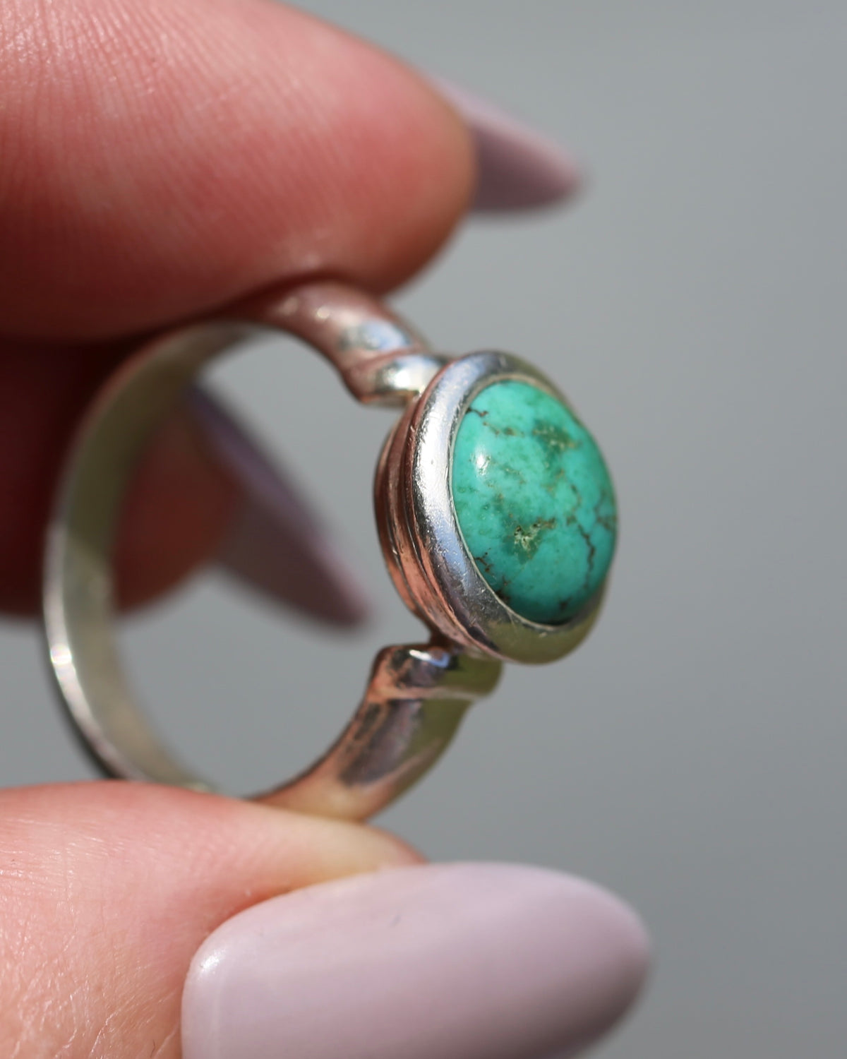Natural Turquoise Cabochon Bezel Set Ring, Sterling Silver, size Q or just over 8, 7.3g