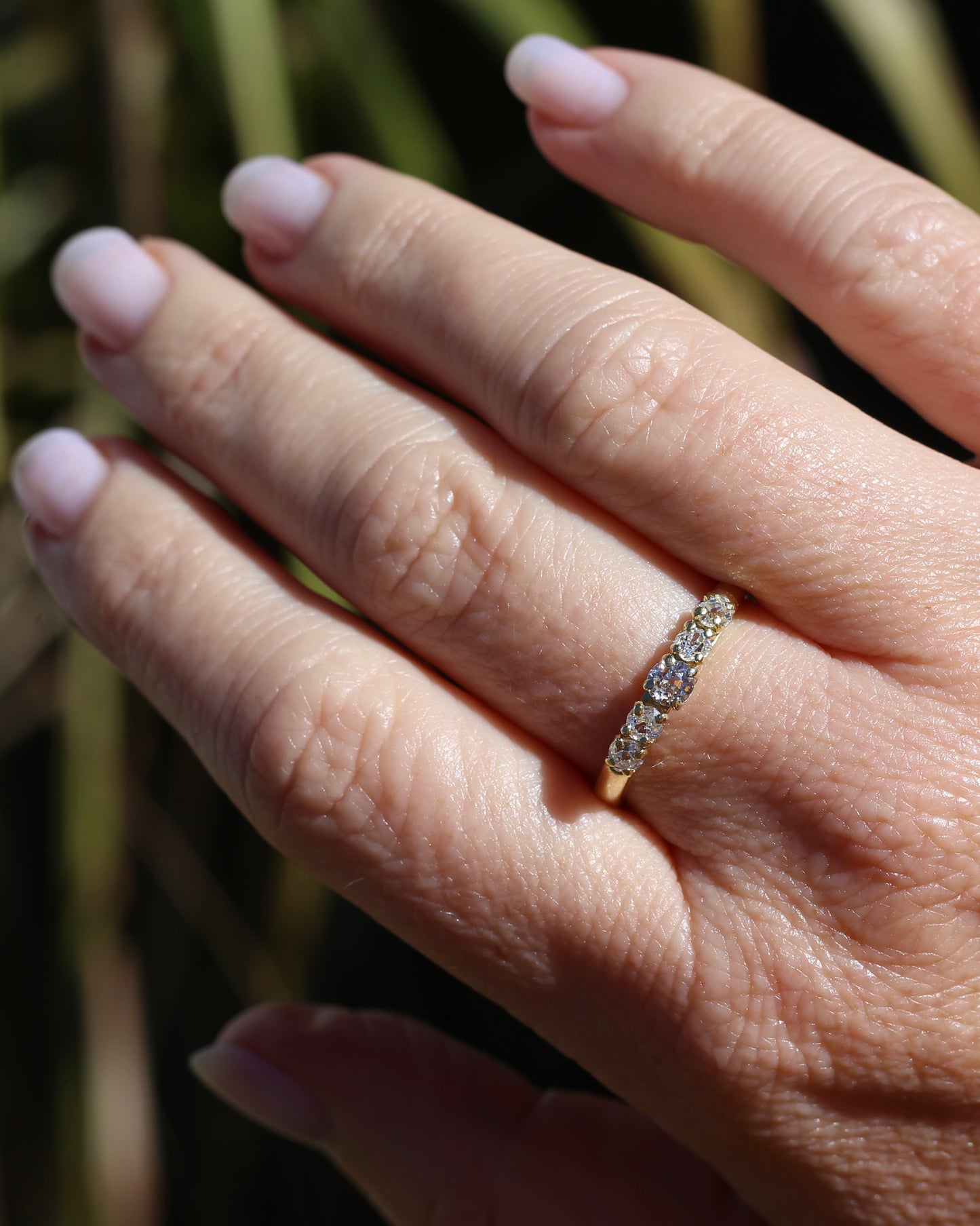Five Stone Old Cut Diamond Ring approx 0.85ct, Claw Set, 18ct Yellow Gold, size T or 9.5
