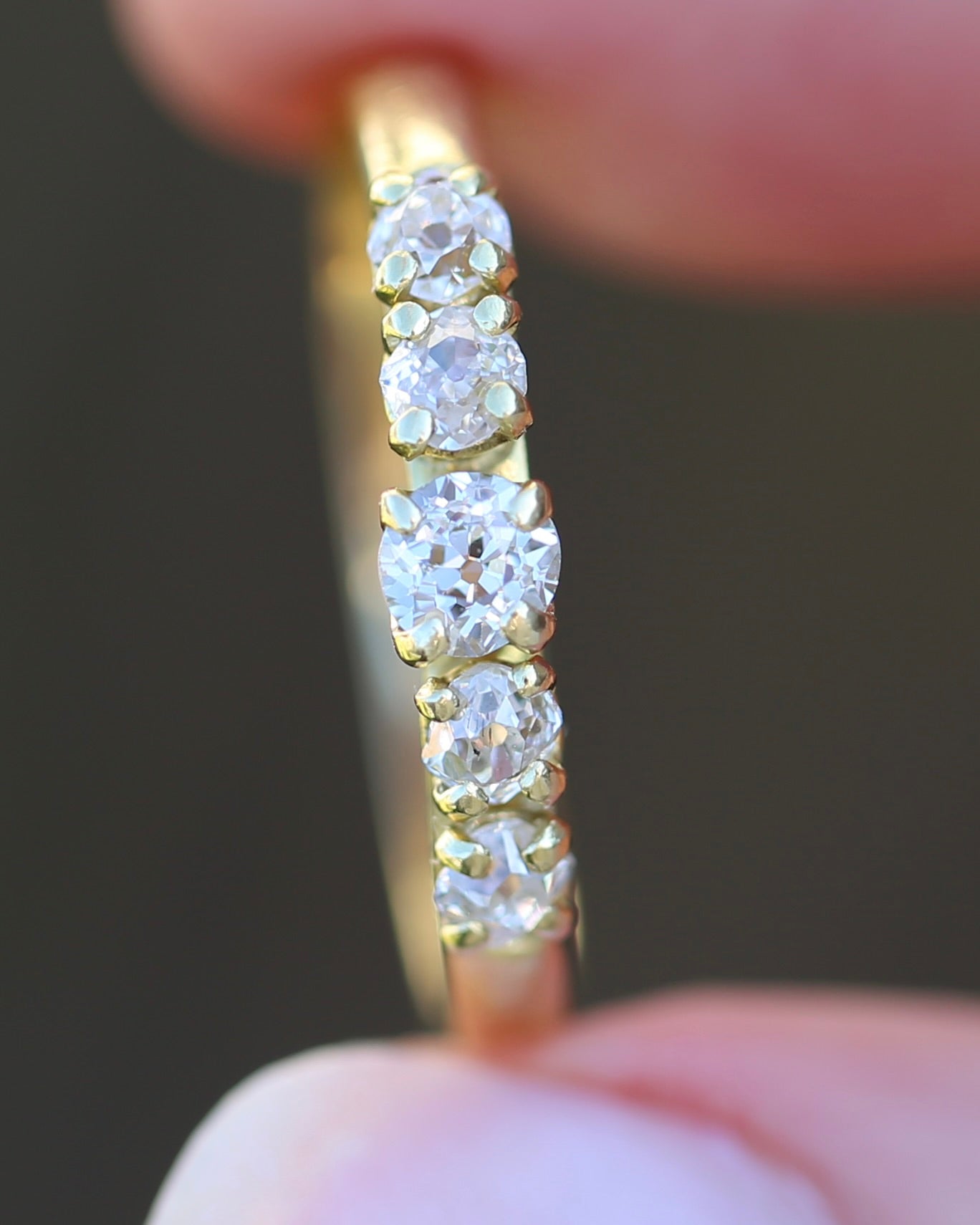 Five Stone Old Cut Diamond Ring approx 0.85ct, Claw Set, 18ct Yellow Gold, size T or 9.5