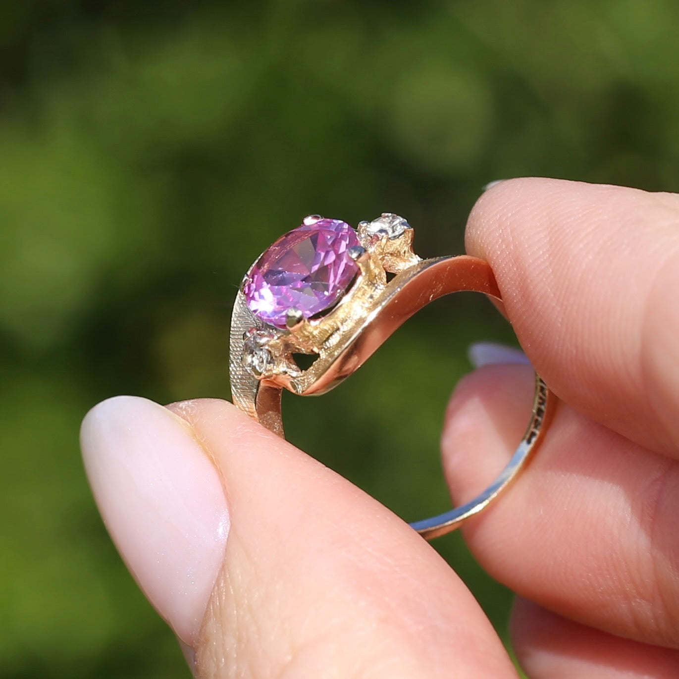 Asymmetric Pink Sapphire and White Spinel Dress Ring, 10ct Yellow Gold, size  N or 6.75