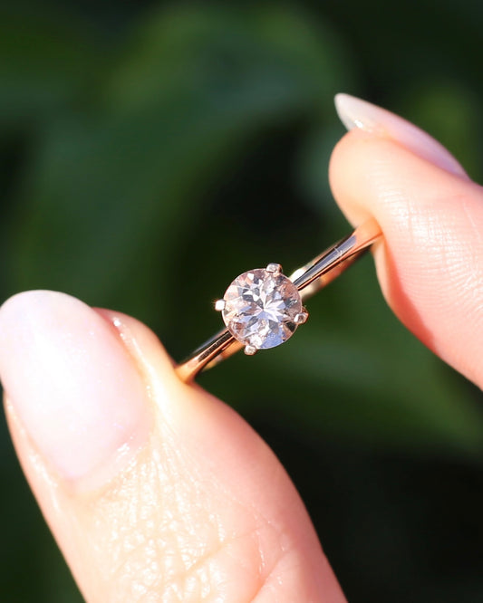 ON HOLD 6.5mm Round Morganite Solitaire in 9ct Rose Gold, size Q or 8