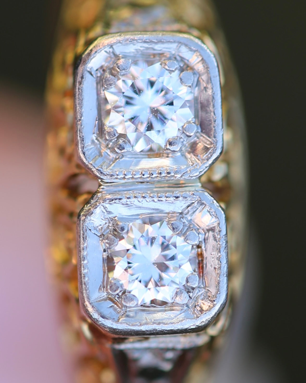 Circa 1910 Antique Toi Et Moi Transitional Cut Diamond Ring, 18ct Yellow Gold and Platinum, size N or just over 6.5, 2.42g, with valuation