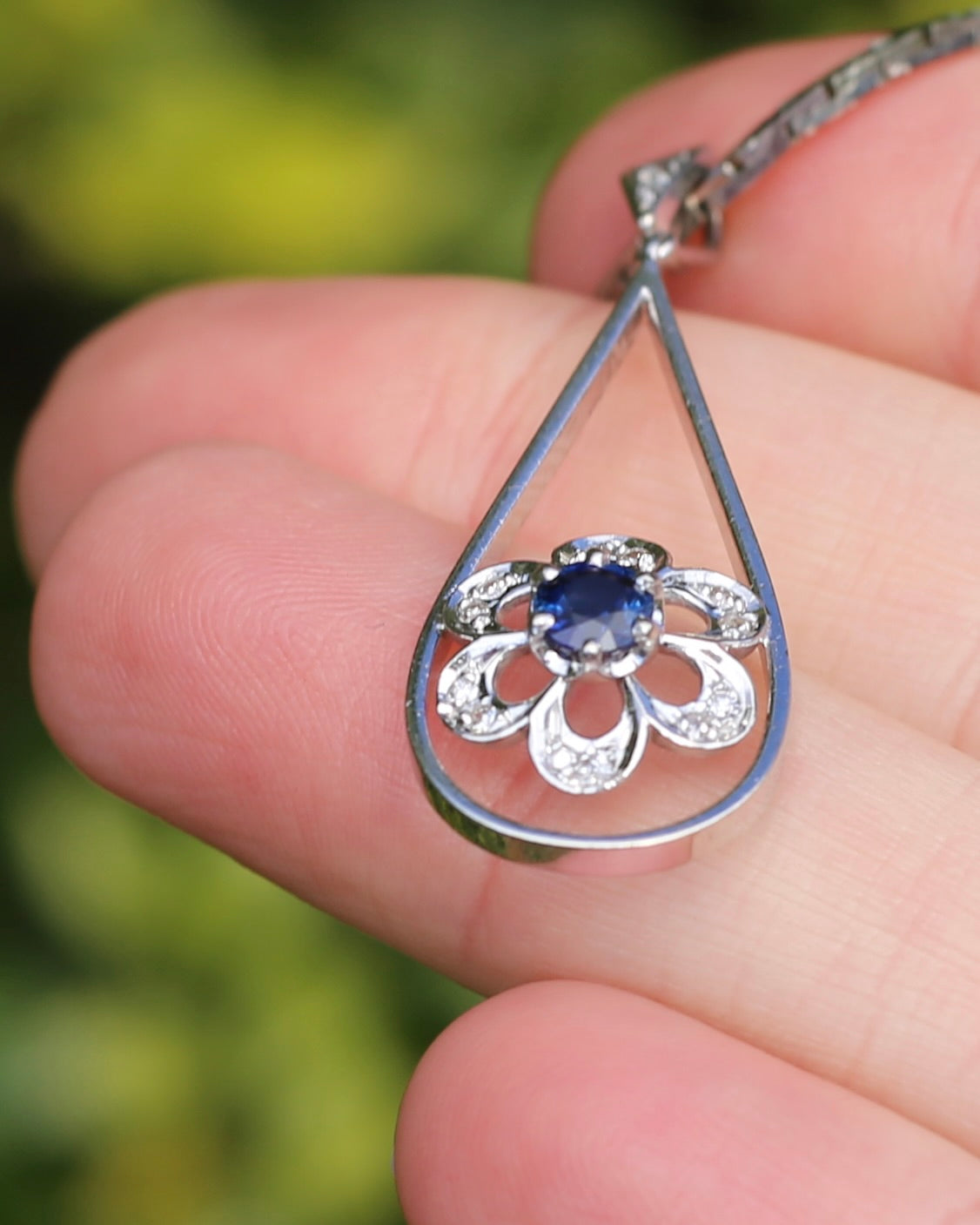Vintage Natural Sapphire and Diamond Pendant, 18ct White Gold, 2.64g