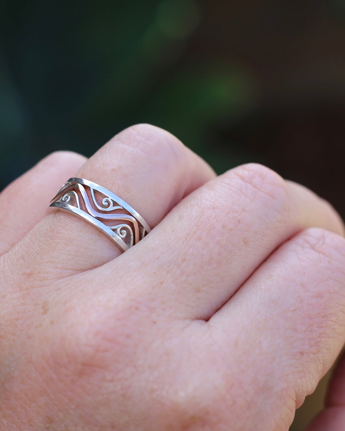 Silver and Rose Gold Filigree Swirl Band, Sterling Silver and 9ct Rose Gold, size P or 7.5 (fits more like an O)