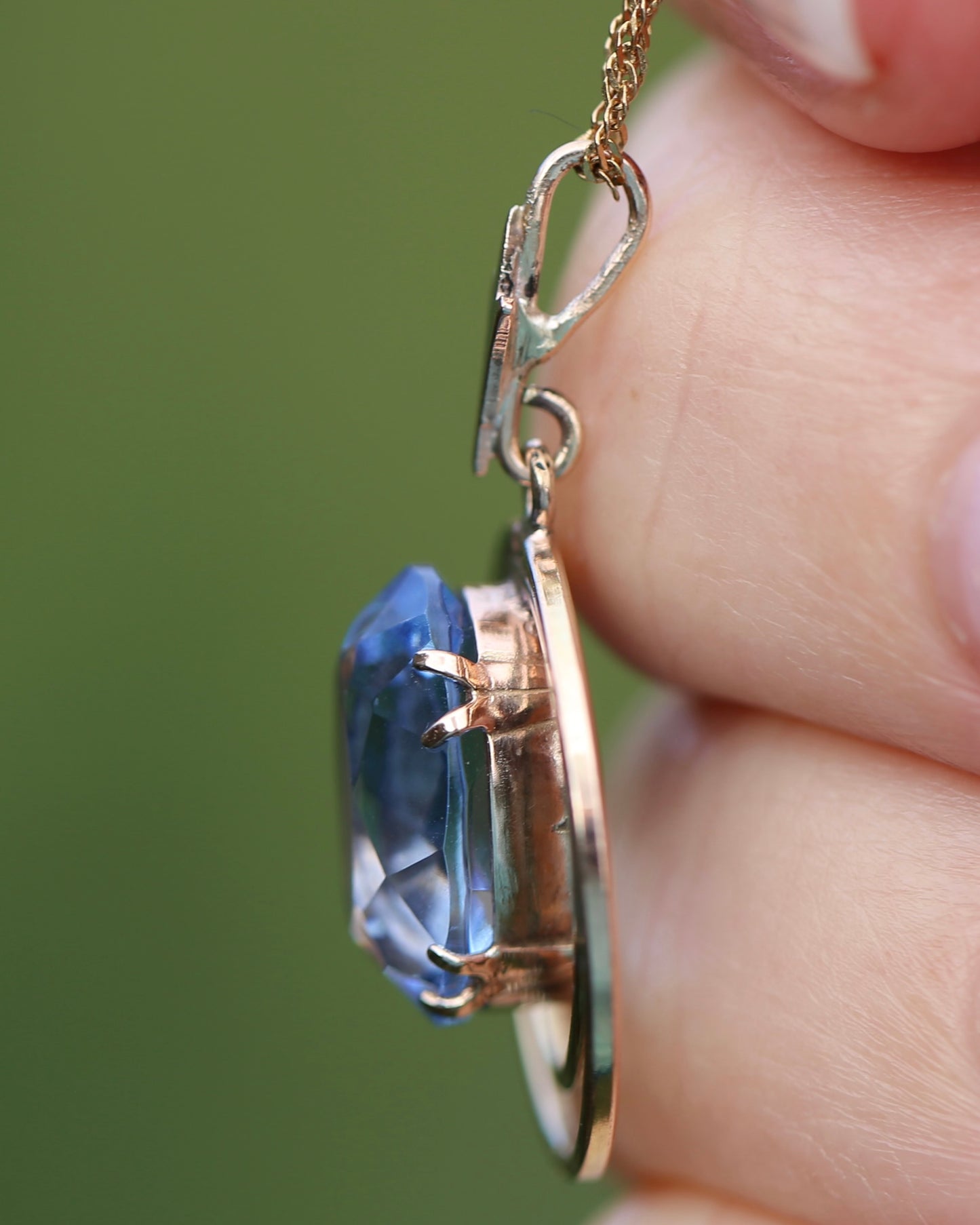 Circa 1940s Blue Glass Pendant, 9ct Old Rosey Gold, 2.35g