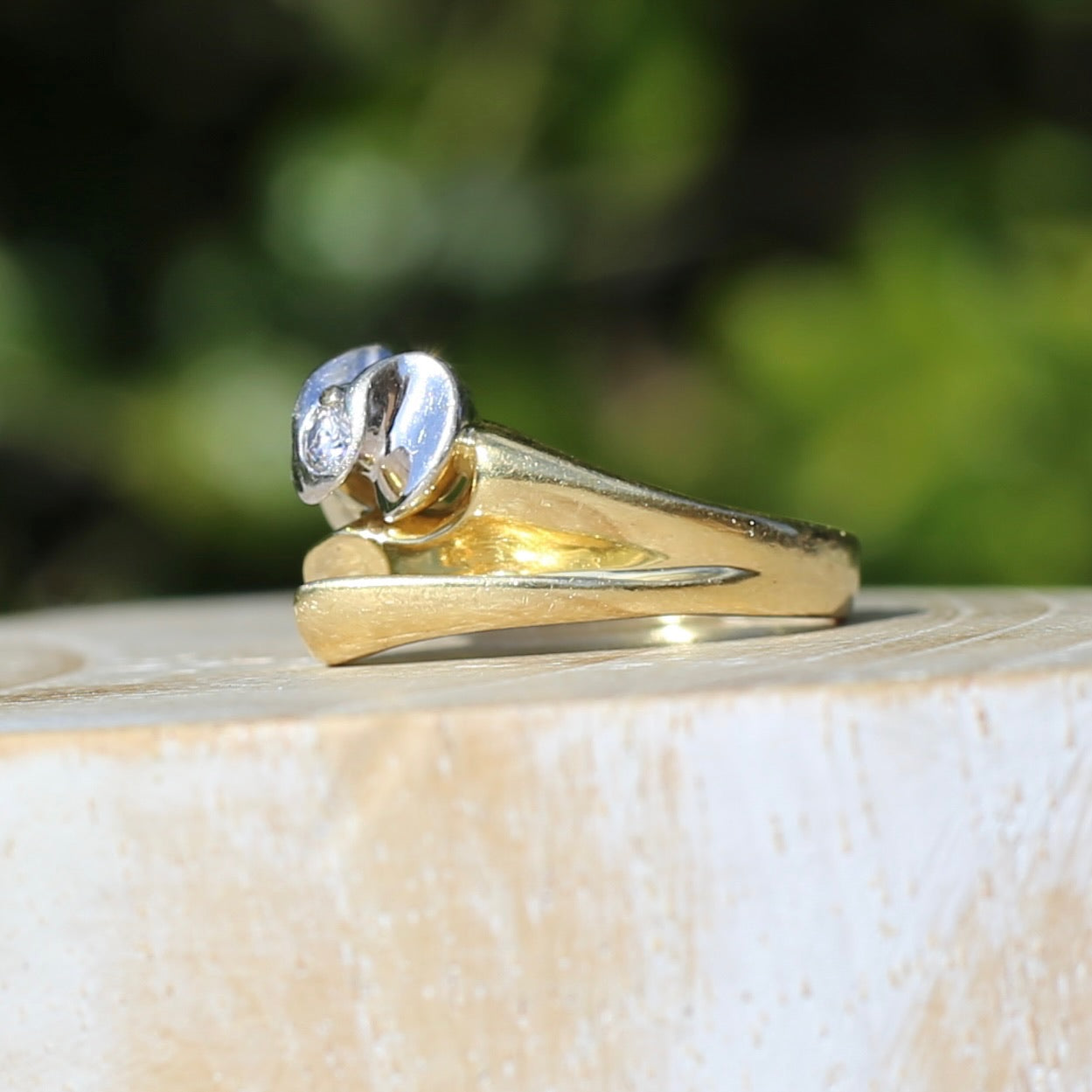 Orchid and Calla Lily Mixed Metal Diamond & 18ct Ring, 18ct white and yellow gold, size O or 7.25