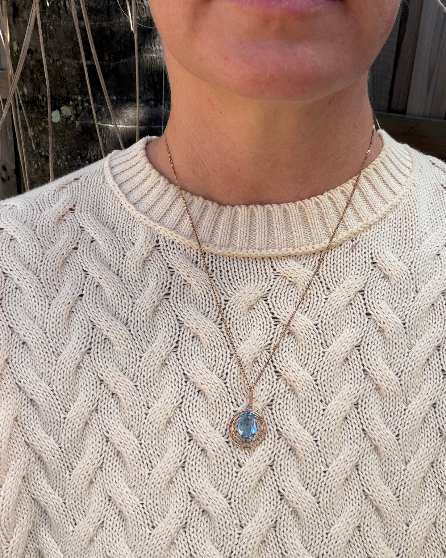 Circa 1940s Blue Glass Pendant, 9ct Old Rosey Gold, 2.35g