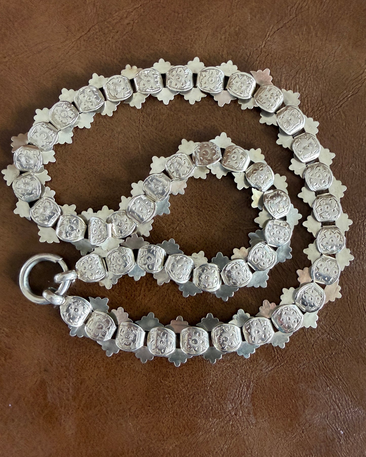 Antique Victorian Floral Book Chain, Silver, 45cm or 7.75 inches, 22.43g