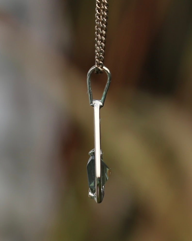 Modified Carre Cut Unheated Green Natural Sapphire in Handmade Vintage Pendant, 9ct Yellow Gold, 0.78g