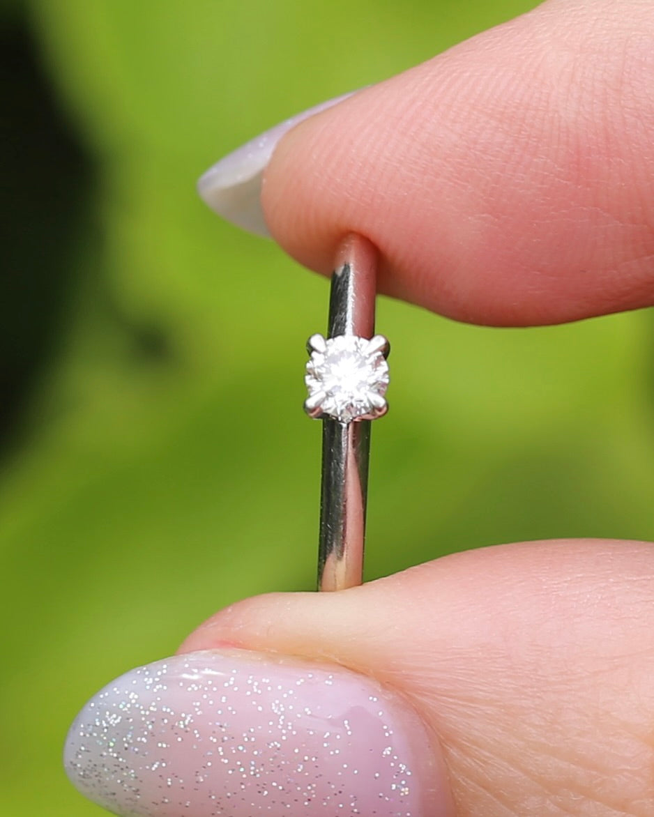 0.2ct Natural Diamond Solitaire, Talon Claw Set, 9ct White Gold, size 5 or J1/2, 2.2g