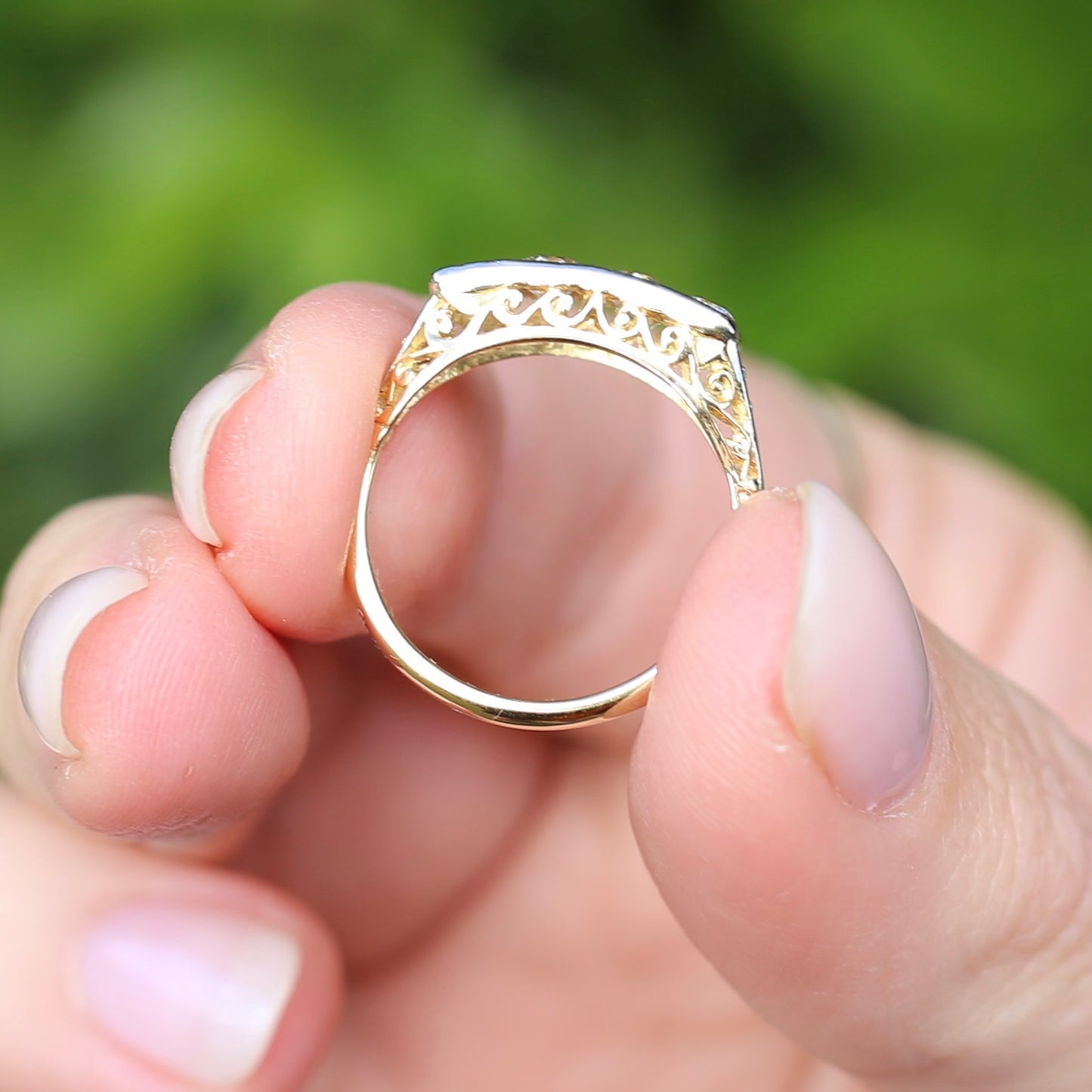 1930s 4 Stone Transitional Cut Diamond Mixed Metal Ring, 18ct Yellow Gold & Platinum, size M or just bigger than 6