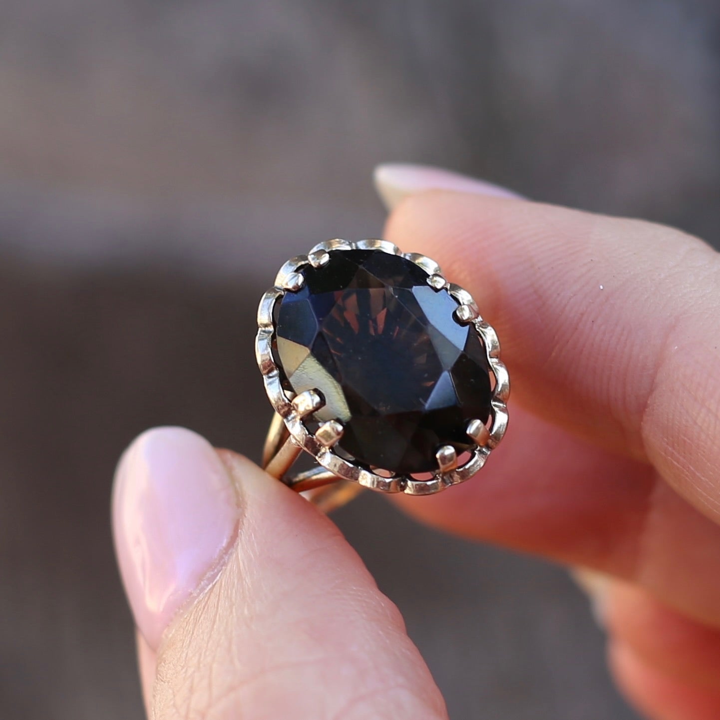 Gorgeous 1973 7.5ct Smoky Quartz Cocktail Ring, size N or 6.75