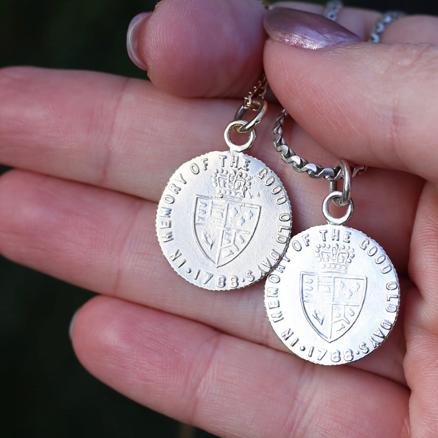 In Memory of the Good Old Days 1788 Gambling Token Pendant - King George III Reverse, Silver and 9ct Gold