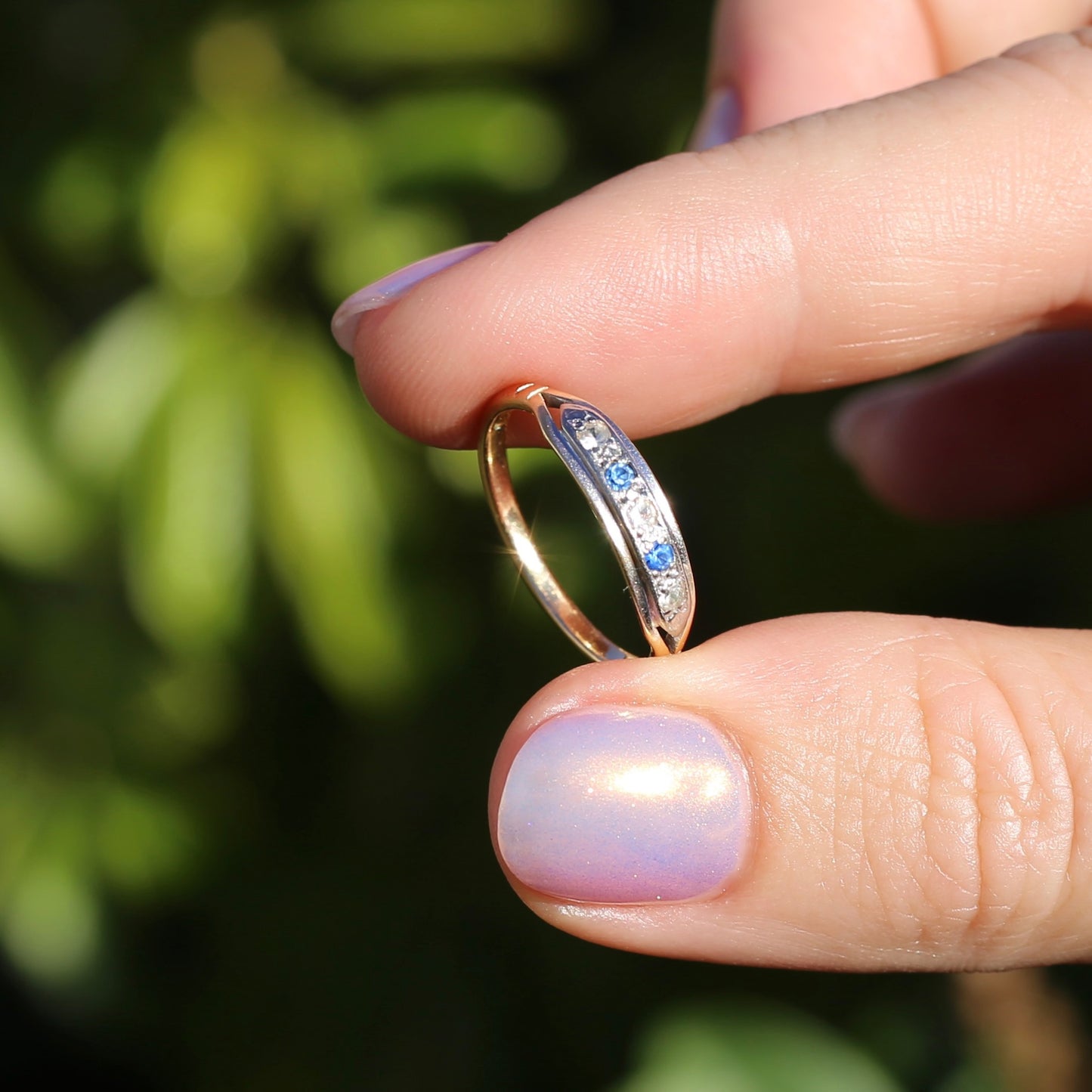 1930s 15ct Gold and Platinum 5 Stone Spinel Ring, 15ct Yellow Gold & Platinum, size M1/2 or 6.5