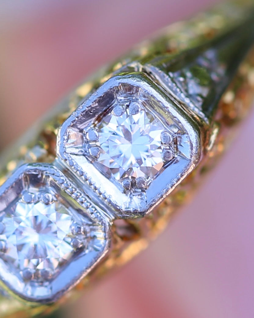Circa 1910 Antique Toi Et Moi Transitional Cut Diamond Ring, 18ct Yellow Gold and Platinum, size N or just over 6.5, 2.42g, with valuation