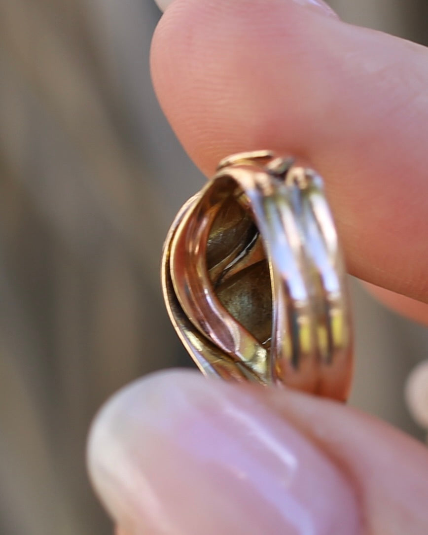 Antique 1907 Birmingham Made Double Snake Ring, 9ct Old Rosey Gold, size I1/2 or 4.5, 3.22g