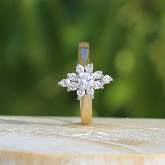 ON HOLD Vintage Marquise Shaped Snowflake Style Diamond Ring, 18ct Yellow Gold with 18ct White Gold Claws, size P or just over 7.5