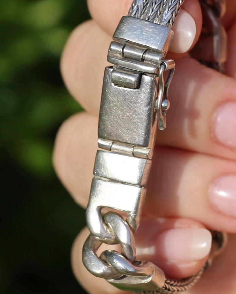 Chunky Foxtail and Curb Bracelet, Sterling Silver, 17.5cm or just under 7 inches, 40.7g