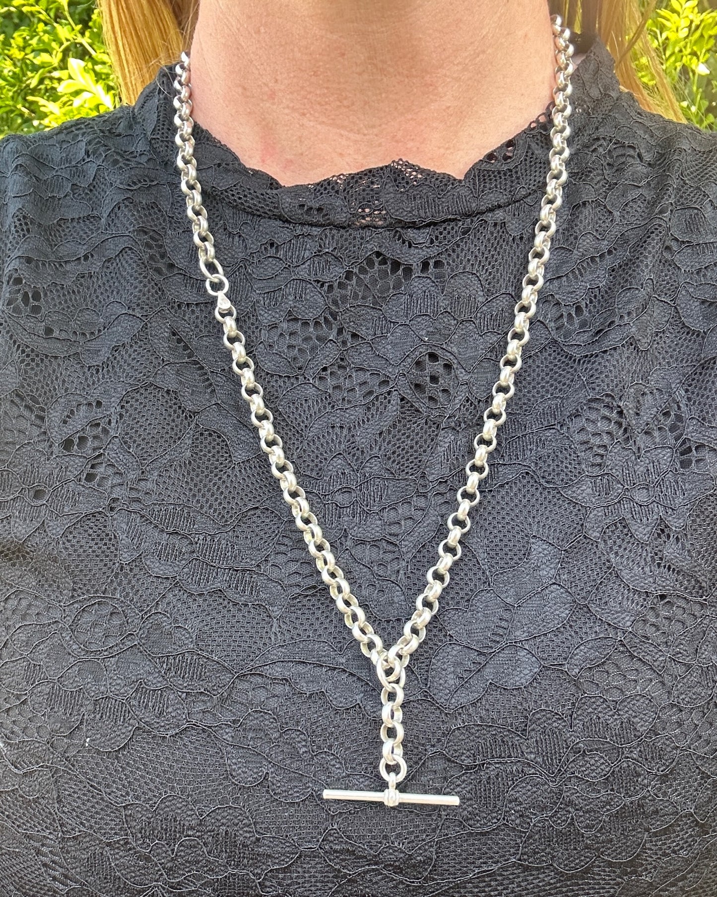 Over the Head 65cm New Zealand Made Silver Belcher Chain with Moving T-bar, 51.5g