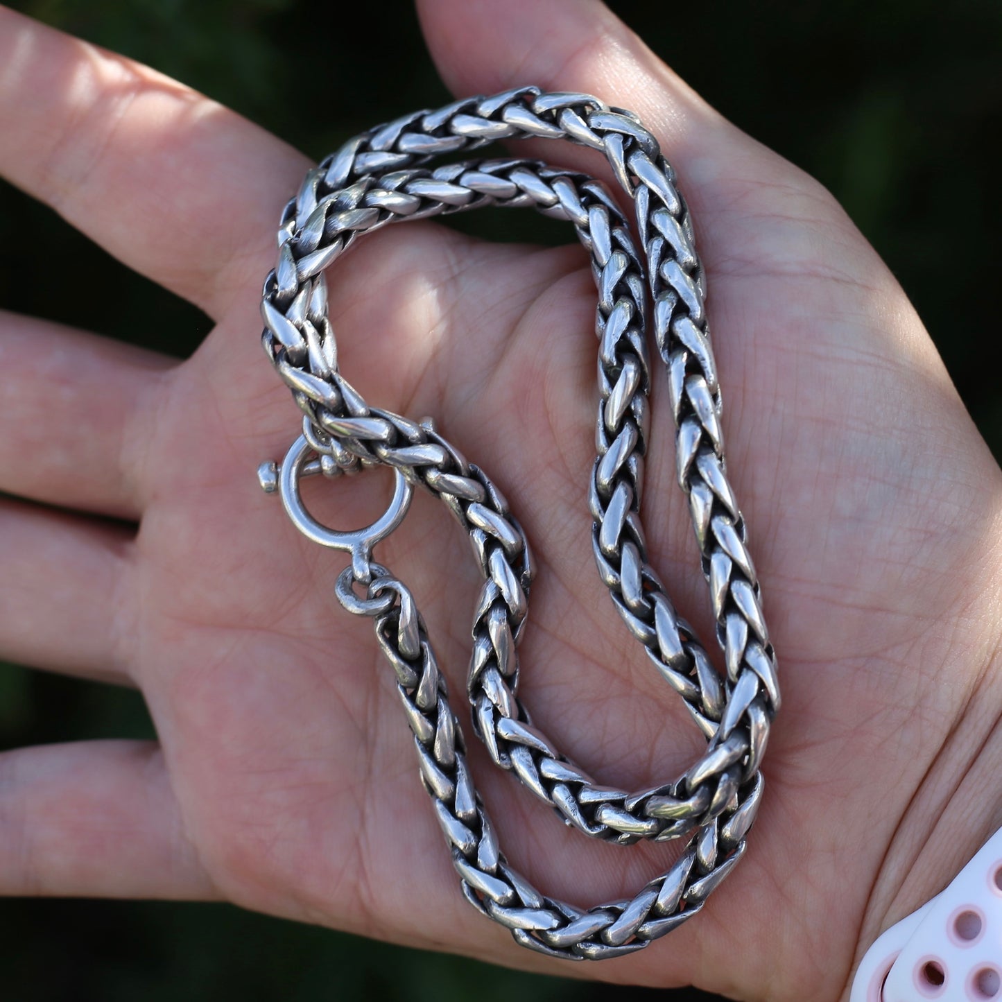 Chunky Plaited Silver Chain with T-Bar Toggle Clasp, 18inches or 46cm