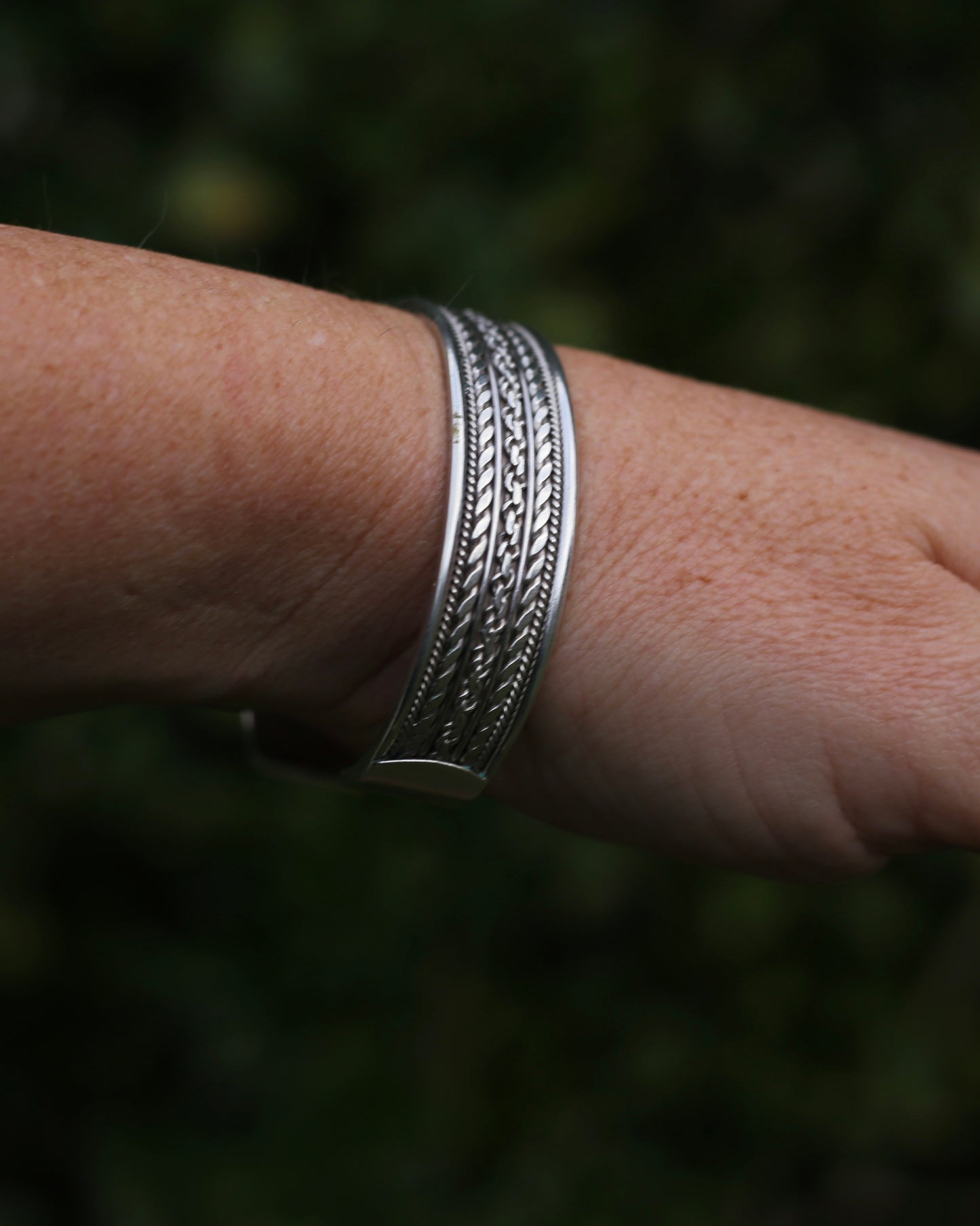 Gorgeous Twisted Rope Sectioned Cuff Bangle, Sterling Silver, sizeable, 31.25g