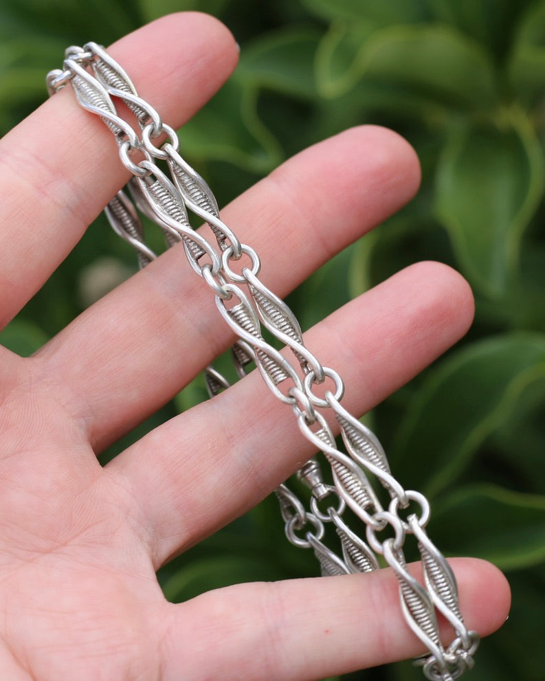 Vintage/ Vintique Fancy Link Single Swivel Albert Clasp Chain, Sterling Silver, 52cm or 20.5 inches, 30.0g