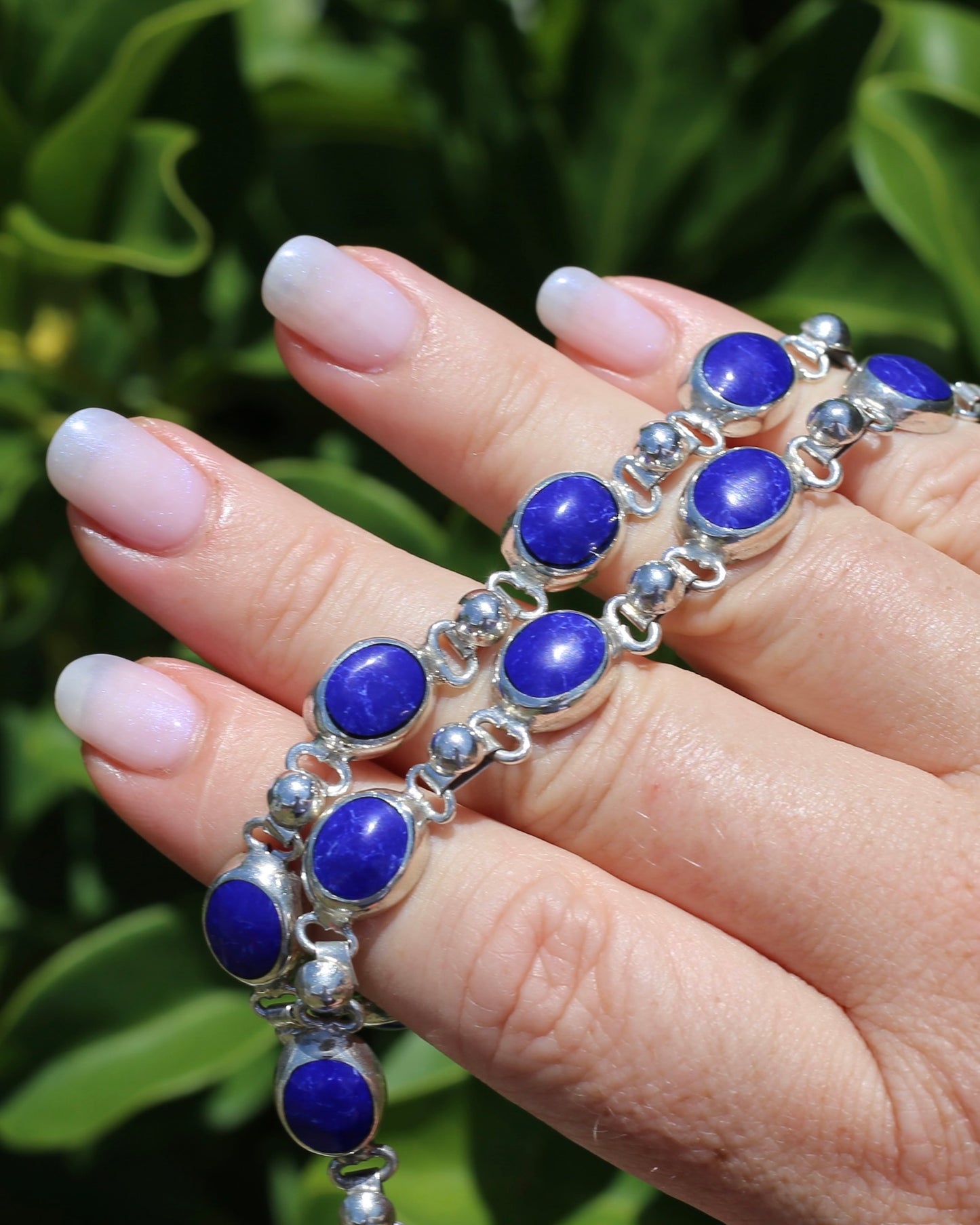 Vintage Mexican Bezel Set Lapis Necklace, 19 inches or 48cm, 51.6g